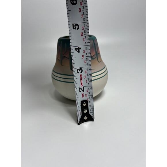 Native American New West Hand Painted Pink and Blue Pottery Vase - Picture 8 of 8